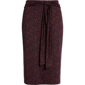 NEW Halogen Tie Front Knit Print High Waist Pencil Skirt Black Red Pattern 3X